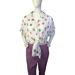 Vintage 90s Liz Moody Sheer Oversized Crepe Floral Blouse | Fits M-XL